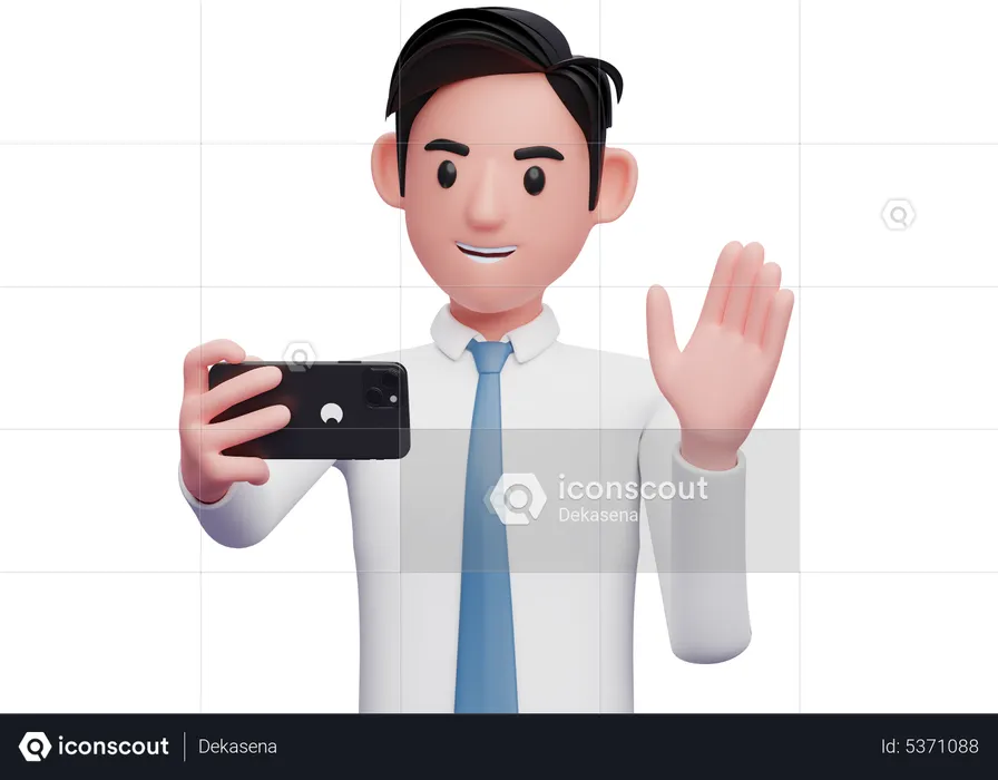 Businessman in white shirt making a video call  3D Illustration