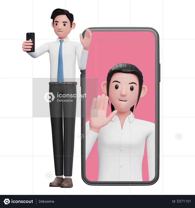 Businessman in white shirt making a video call with colleagues  3D Illustration