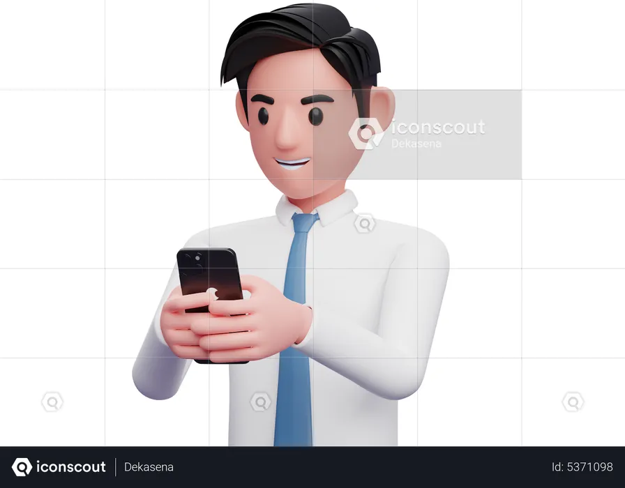 Businessman in white shirt typing a message on a cell phone  3D Illustration