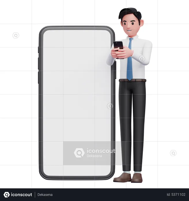 Businessman in white shirt Typing Message on the phone  3D Illustration