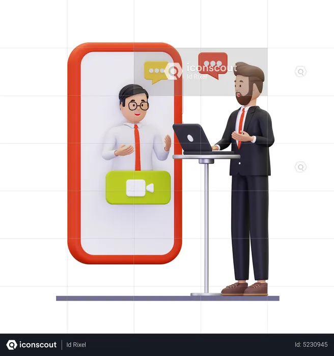 Businessman interviewing applicant online  3D Illustration