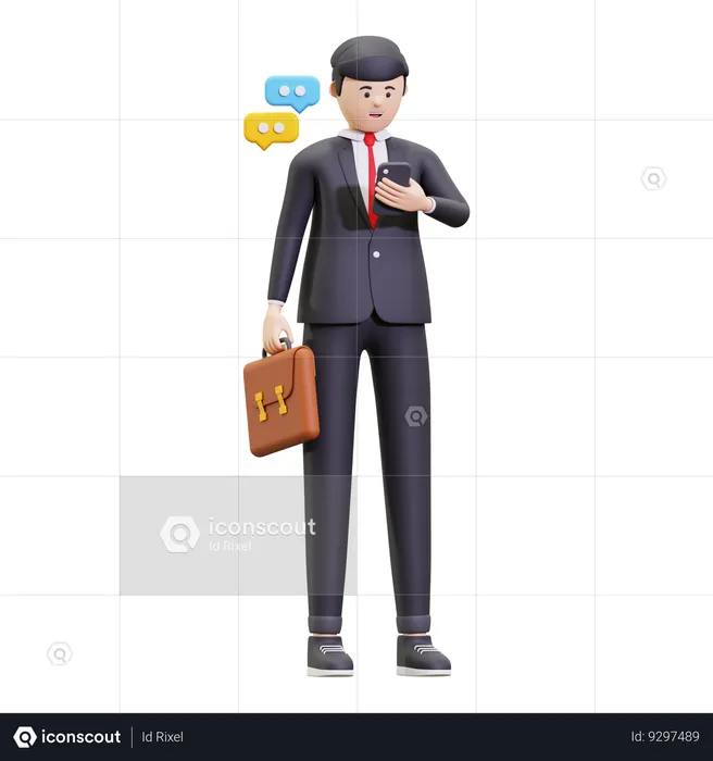 Businessman Is Communicating Via Smartphone  3D Illustration