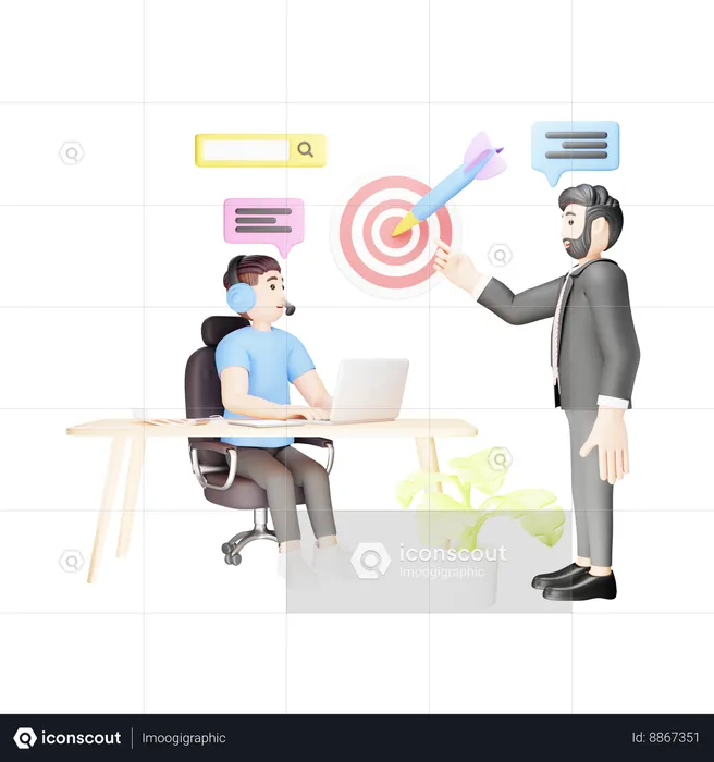 Businessman is encouraging employees to achieve target  3D Illustration