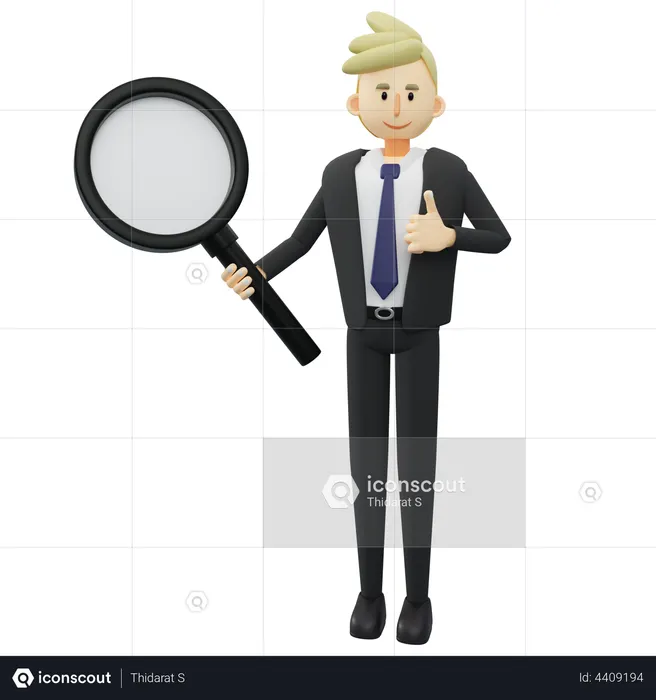 Businessman is holding a big magnifying glass  3D Illustration