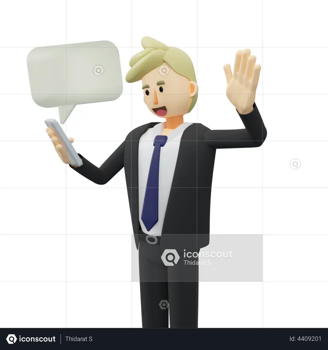 Businessman is holding a smartphone answering chat  3D Illustration