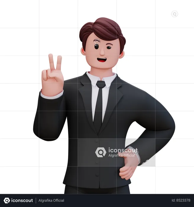 Businessman Is Showing Two Fingers  3D Illustration
