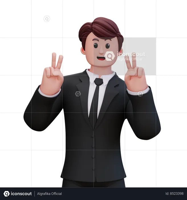 Businessman Is Showing Two Fingers  3D Illustration