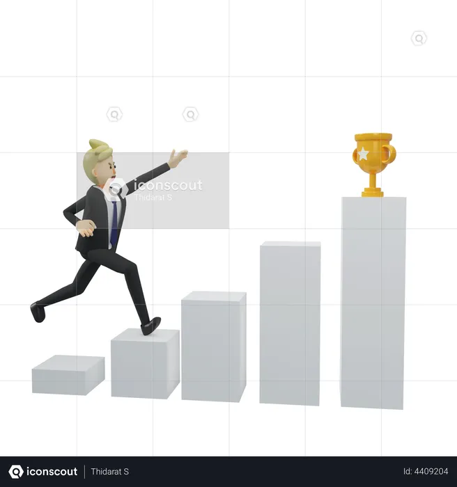 Businessman is trying to get goal trophy  3D Illustration