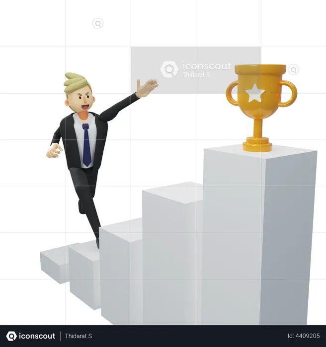 Businessman is trying to get goal trophy  3D Illustration