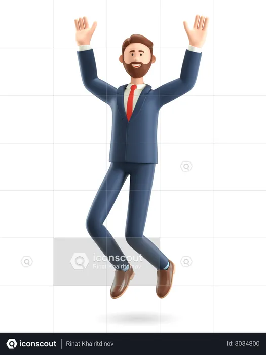 Businessman jumping and celebrating success  3D Illustration