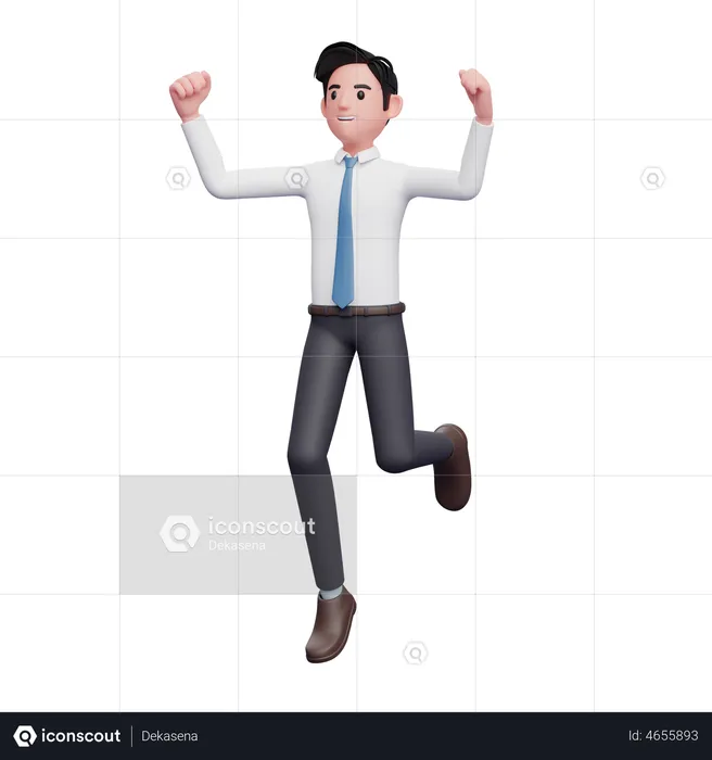 Businessman jumping pose wearing long shirt and blue tie  3D Illustration