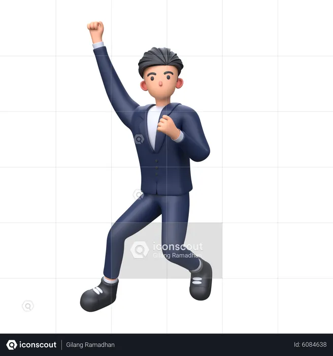 Businessman jumping victory pose  3D Illustration