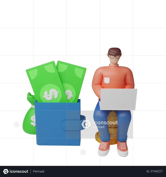 Businessman earning money  3D Illustration
