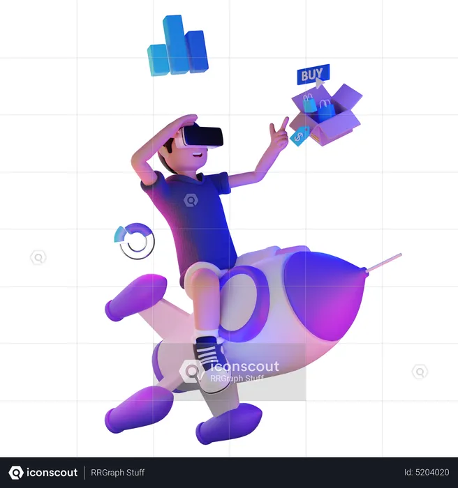 Businessman launching business startup in metaverse  3D Illustration