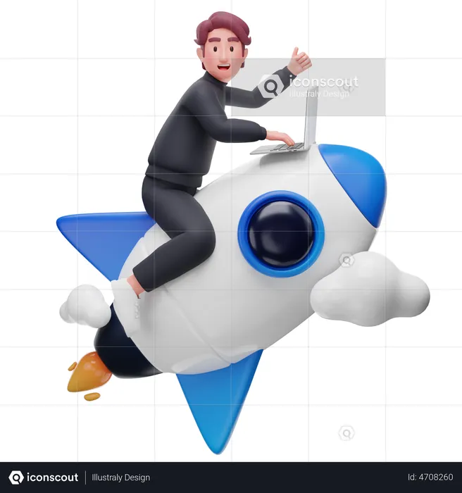 Businessman Launching Startup  3D Illustration
