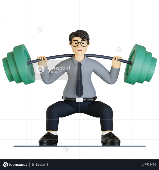 Businessman lifting barbell and doing workout  3D Illustration