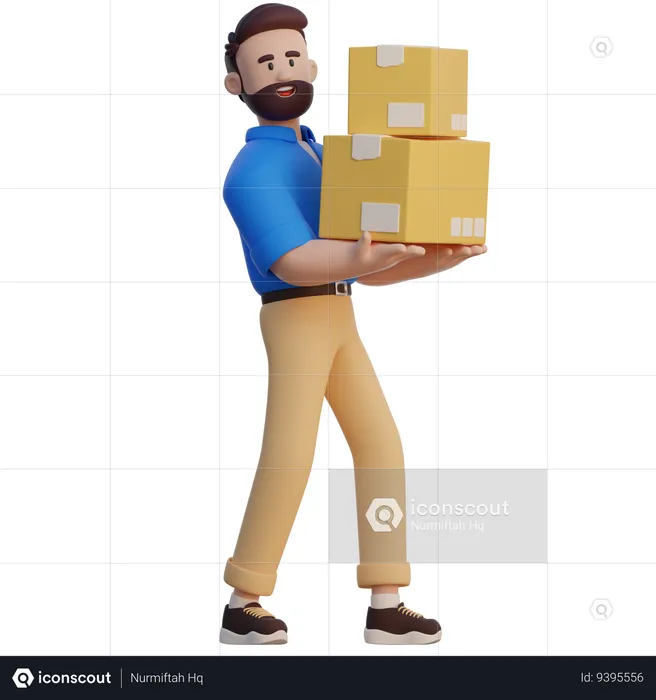 Businessman Lifting Box  3D Illustration