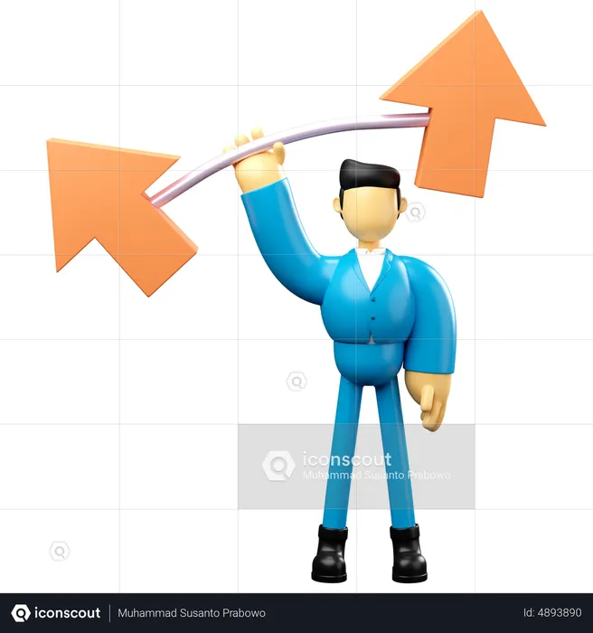 Businessman lifting growth arrow barbell  3D Illustration