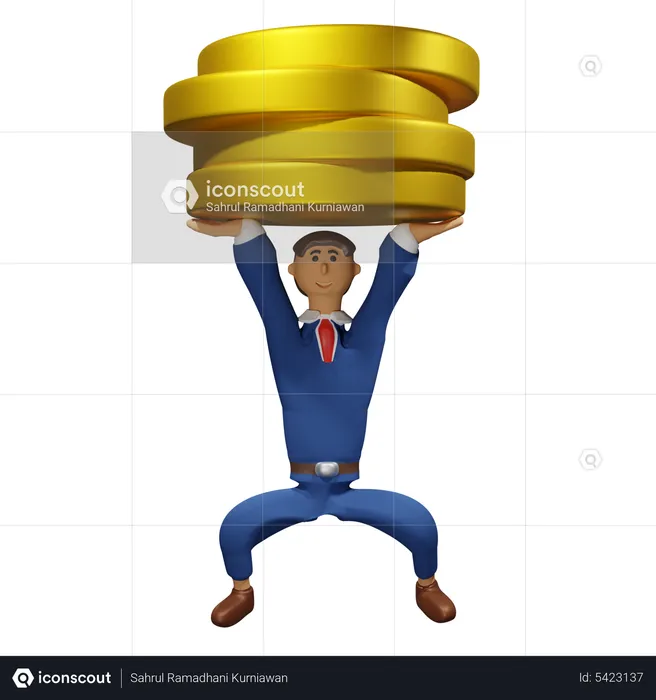 Businessman lifts coins  3D Illustration
