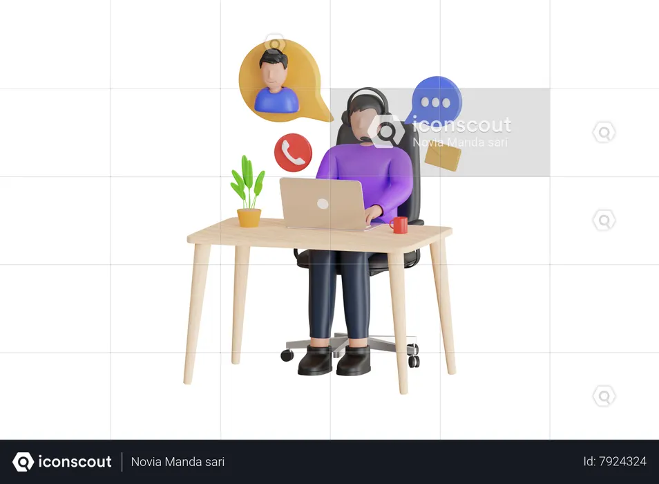 Businessman Listening To Client Via Headset And Answering Customer Calls In Call Center Office  3D Illustration