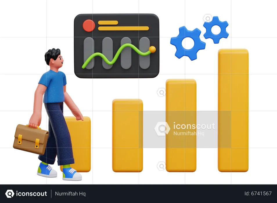 Businessman looking at data analytics  3D Illustration