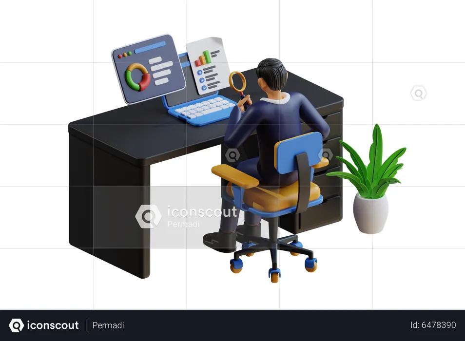 Businessman looking at sales analytics  3D Illustration