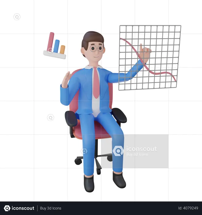 Businessman looking at Sales Chart  3D Illustration