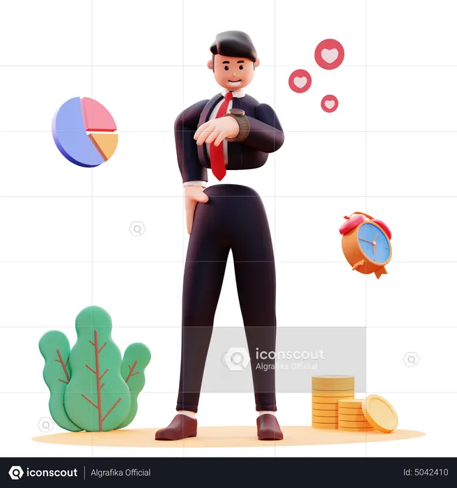 Businessman looking at watch  3D Illustration