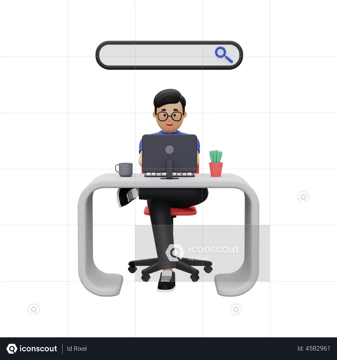 Businessman looking for something on the internet  3D Illustration