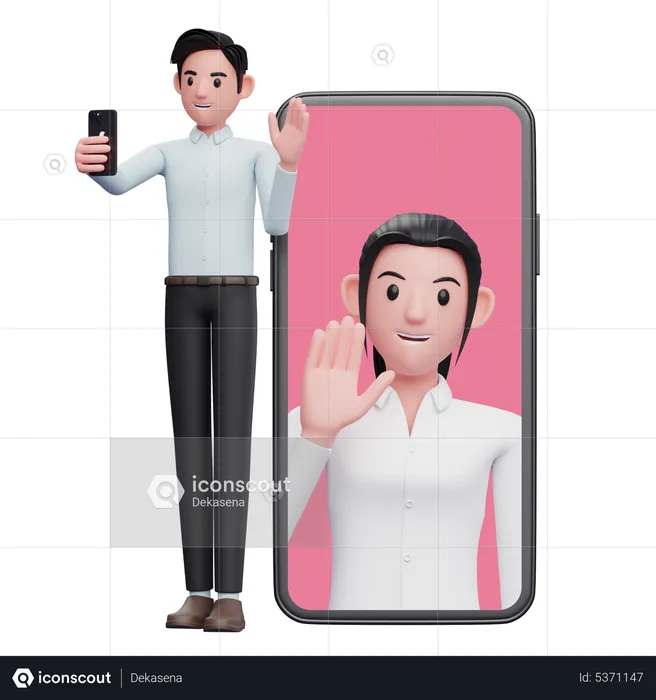 Businessman making a video call with colleagues  3D Illustration