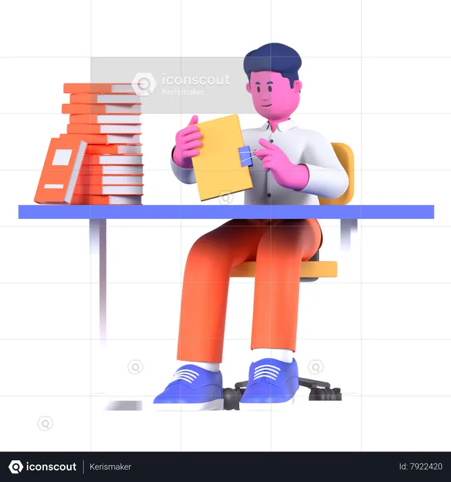 Businessman Making Document Report  3D Illustration