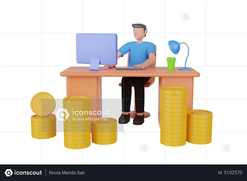 Businessman making money online  3D Illustration