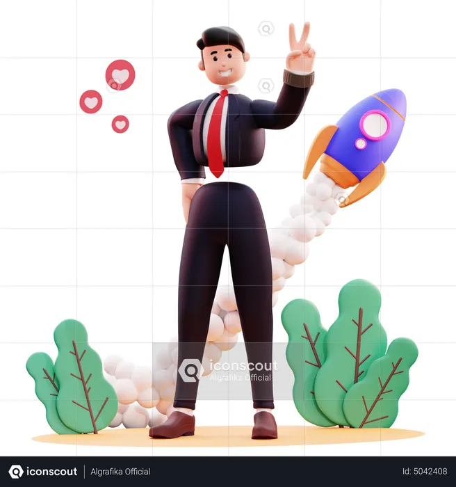 Businessman making peace sign  3D Illustration