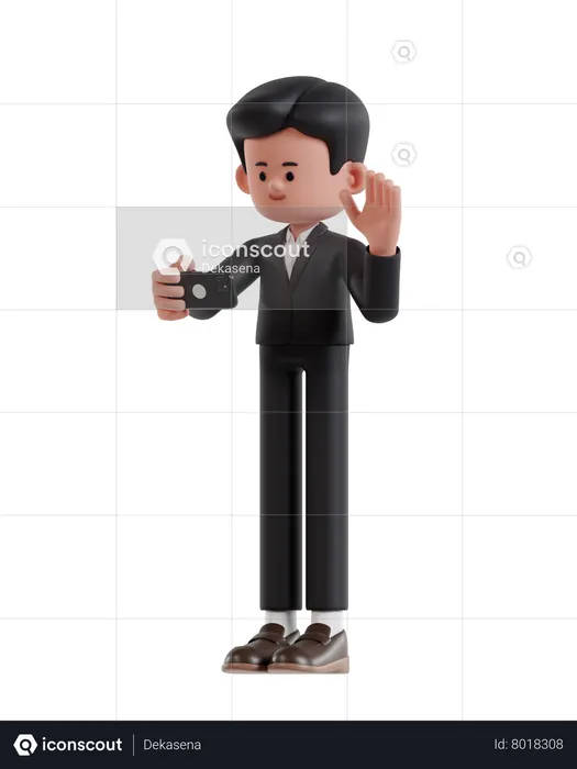 Businessman Making Video Call With Smartphone  3D Illustration