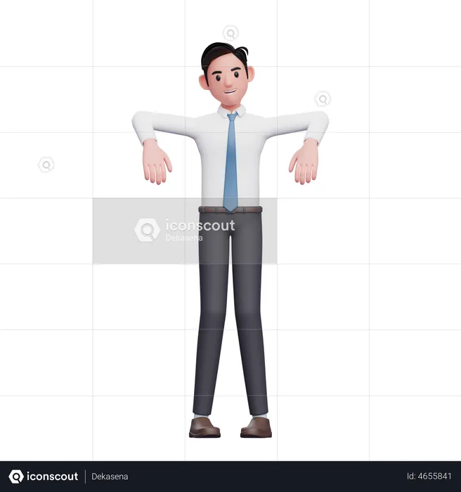 Businessman marionette pose wearing long shirt and blue tie  3D Illustration