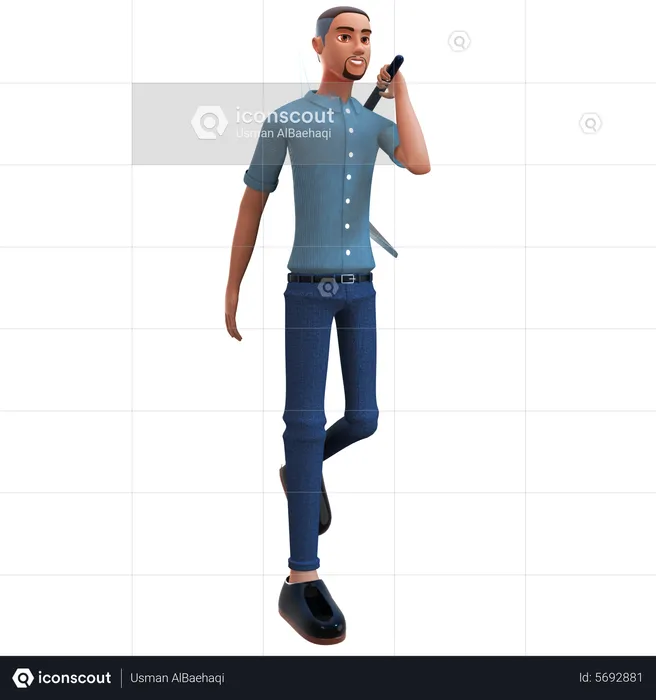 Businessman mining cryptocurrency with pickaxe  3D Illustration