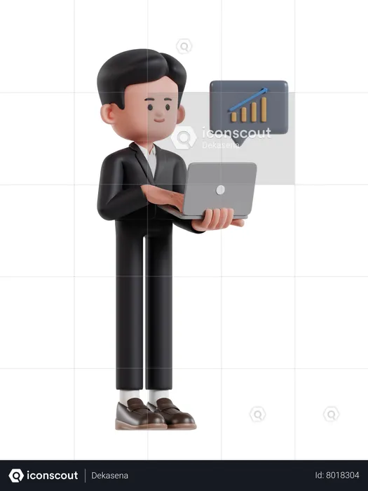 Businessman Monitoring Growth Statistics On Laptop Screen  3D Illustration