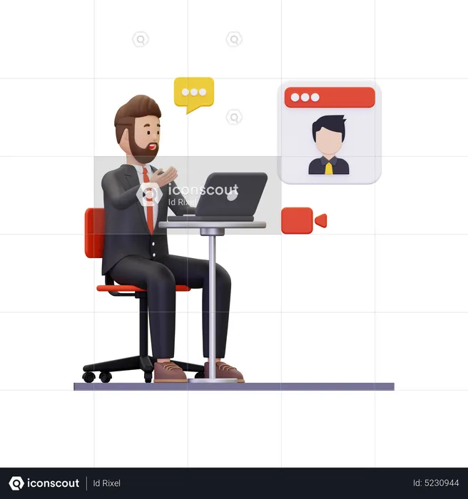 Businessman on video call with employee  3D Illustration