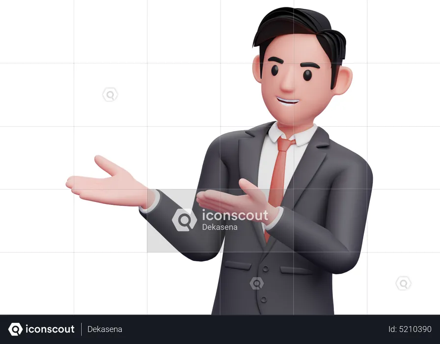 Businessman open both hands presenting pose  3D Illustration