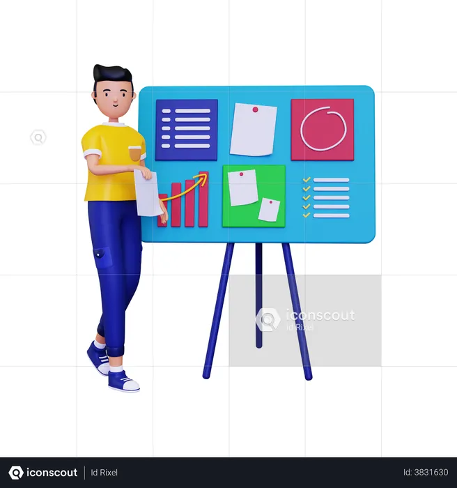 Businessman organizing project data on presentation board  3D Illustration