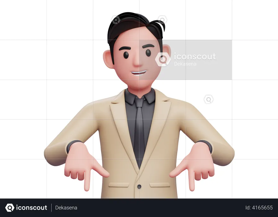 Businessman pointing down fingers  3D Illustration