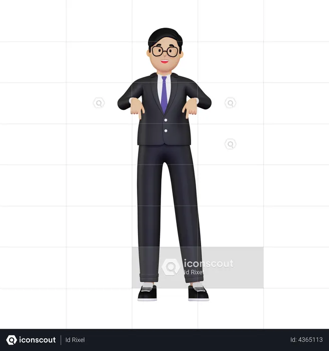 Businessman pointing down  3D Illustration