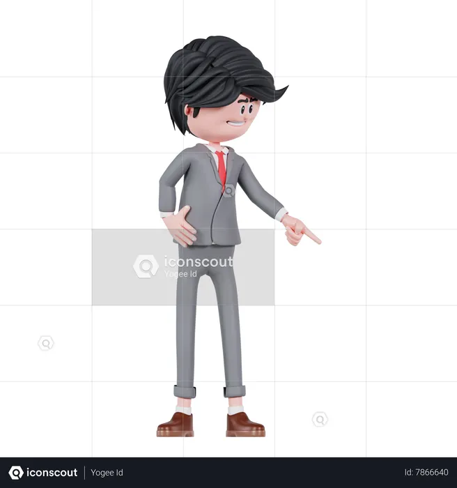 Businessman Pointing Down Left Side  3D Icon