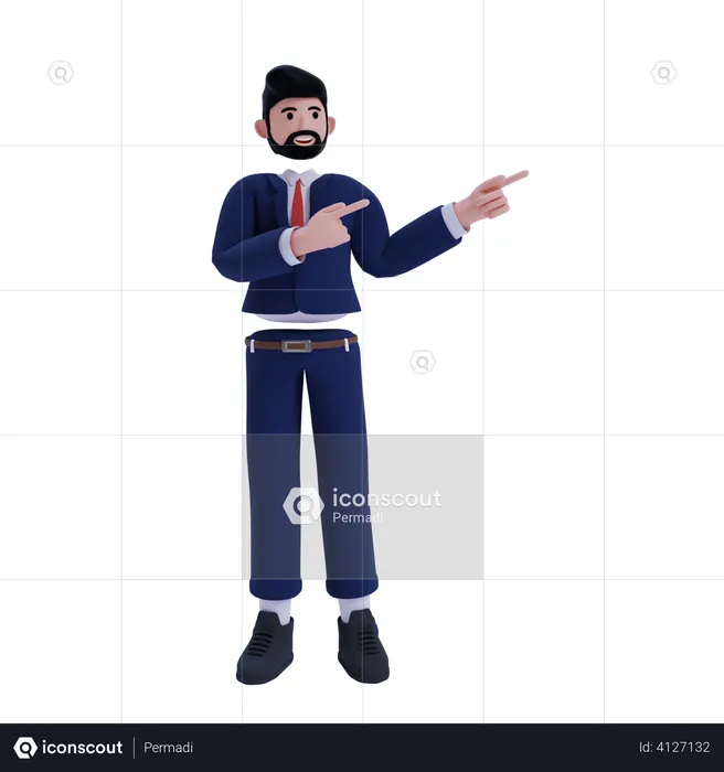 Businessman pointing fingers in left side  3D Illustration
