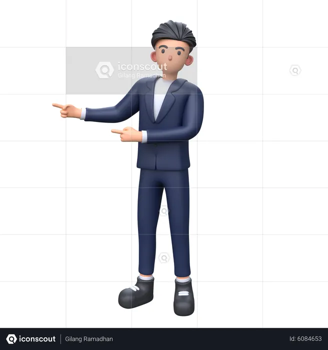 Businessman pointing left with both index finger  3D Illustration