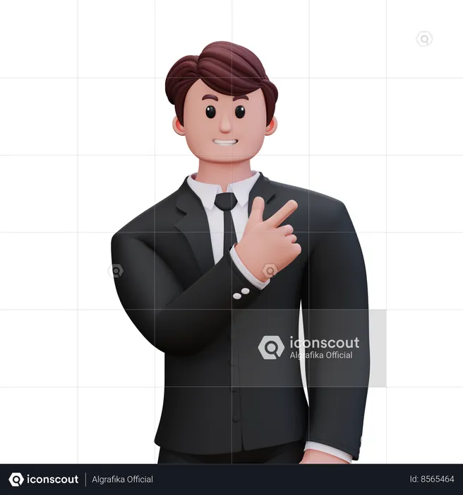 Businessman Pointing Shoulder Left  3D Illustration