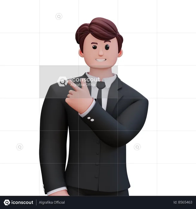 Businessman Pointing Shoulder Right  3D Illustration