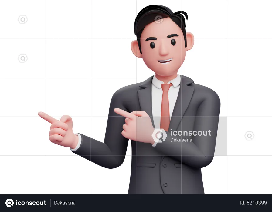 Businessman pointing side with both index fingers  3D Illustration