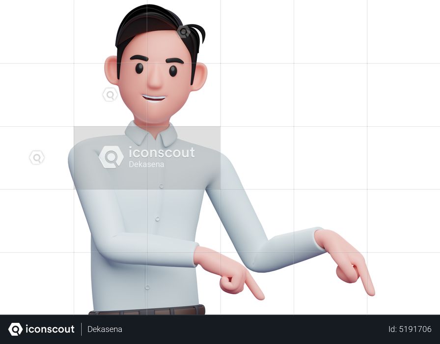 Businessman pointing to bottom right corner 3D Illustration