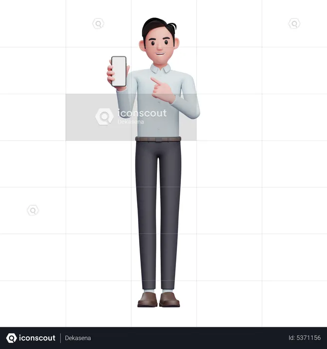 Businessman pointing to phone screen  3D Illustration